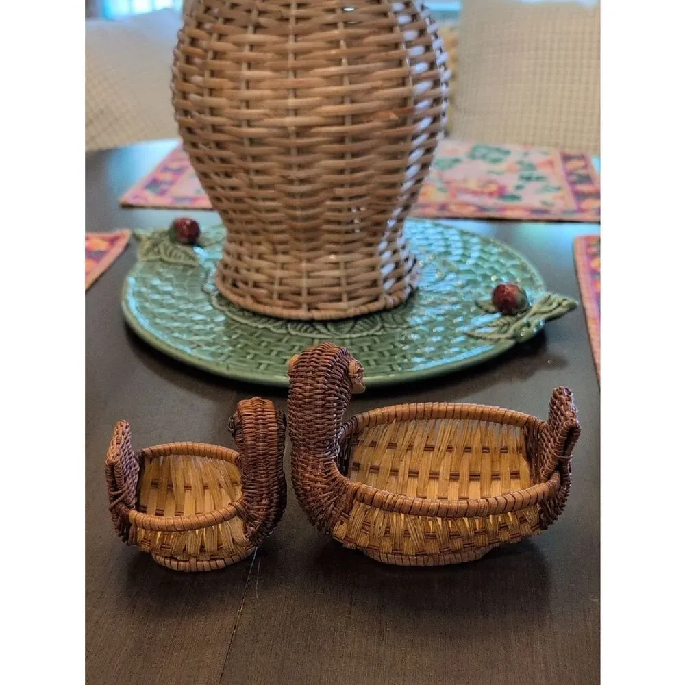 Vintage Handwoven Brown Wicker Duck Baskets Set of 2